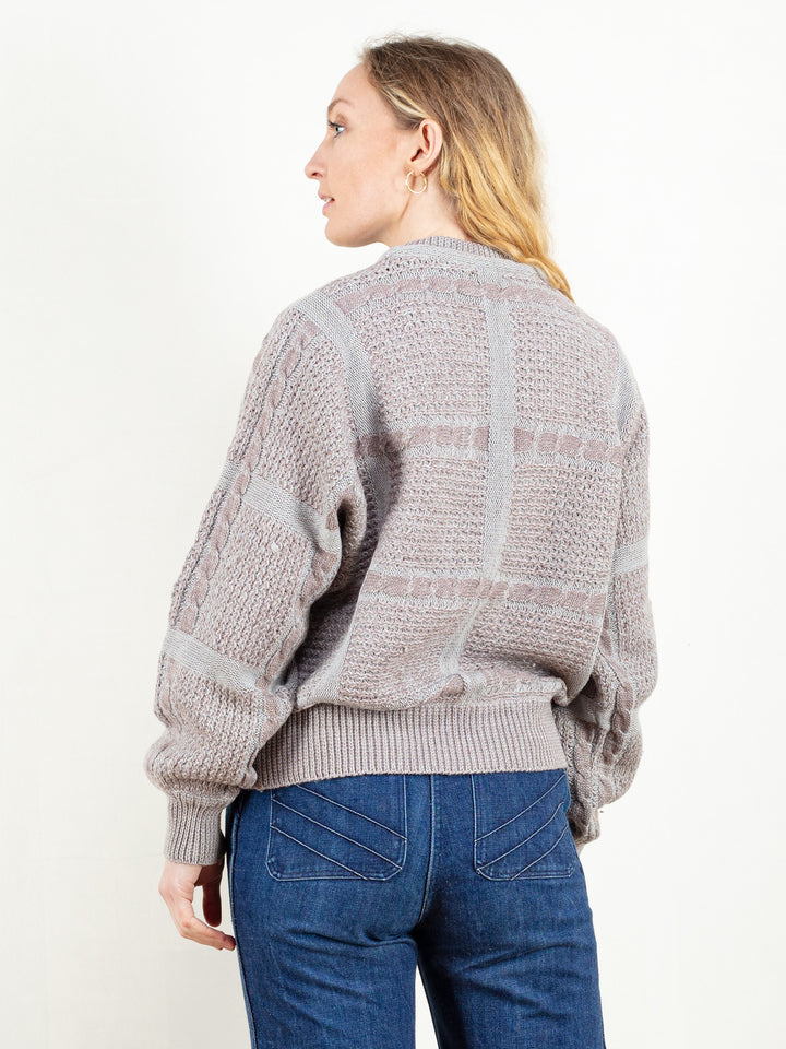 Cable Knit Sweater women vintage 90s grey casual winter wool blend pullover oversized beige sweater northern girl store size large