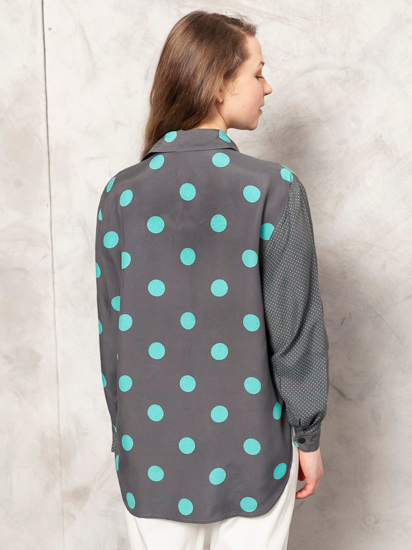 grey polka dot blouse