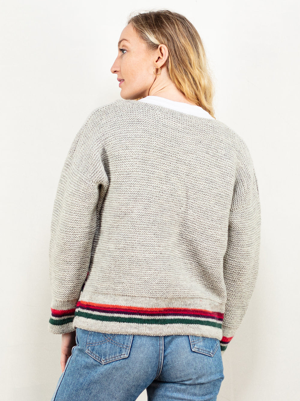 Vintage 80's Women Striped Sweater in Grey - NorthernGrip
