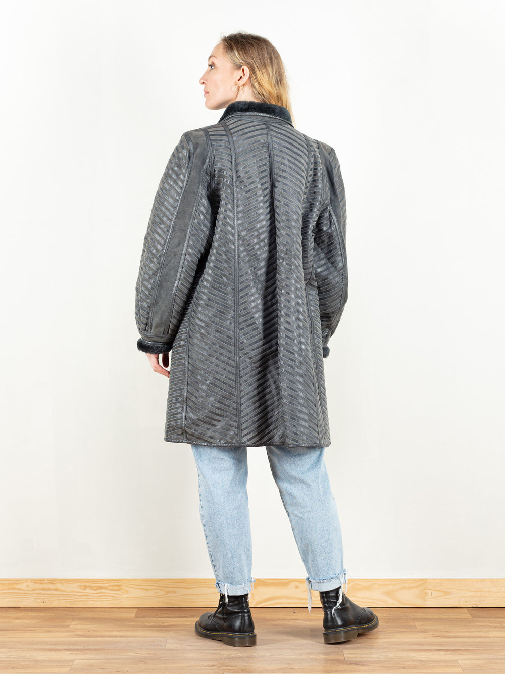 Vintage 80's Women Striped Sheepskin Coat - NorthernGrip