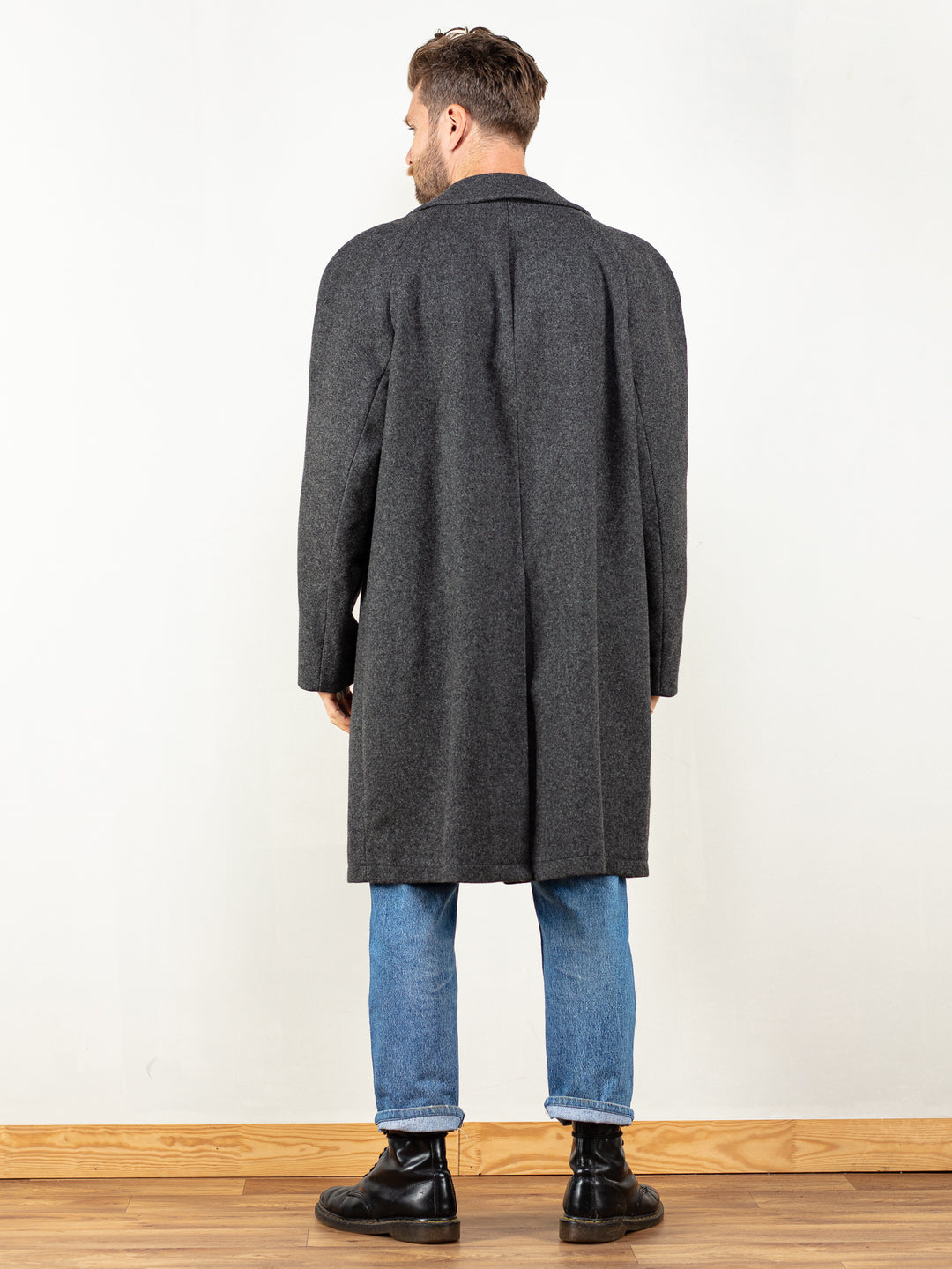 Vintage 70's Men Wool Coat In Grey - NorthernGrip