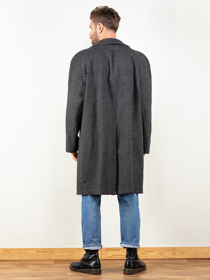 Vintage 70's Men Wool Coat In Grey - NorthernGrip