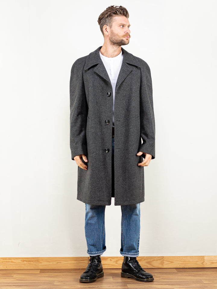 Vintage 70's Men Wool Coat In Grey - NorthernGrip
