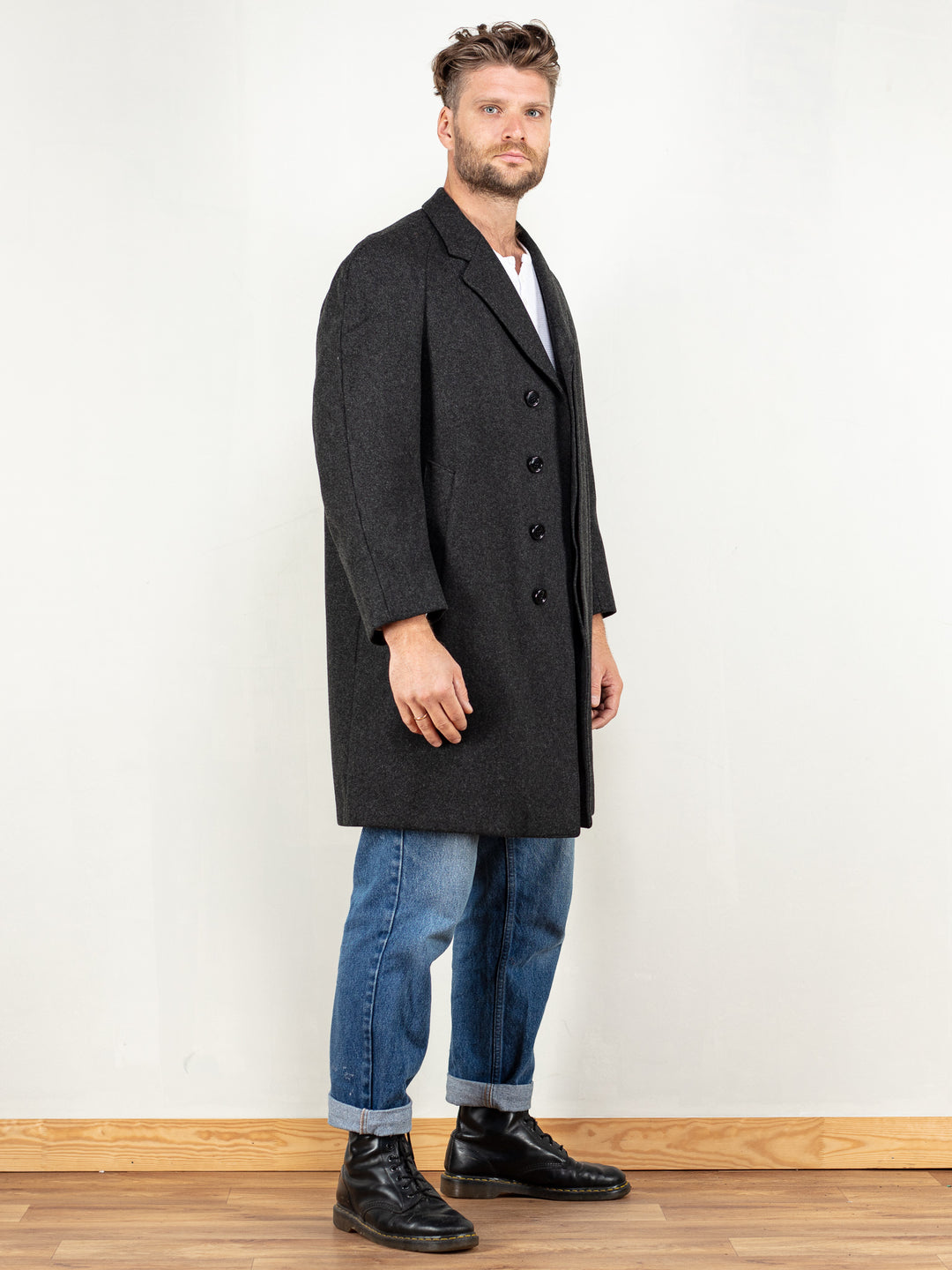 Vintage 70's Wool Blend Overcoat in Grey