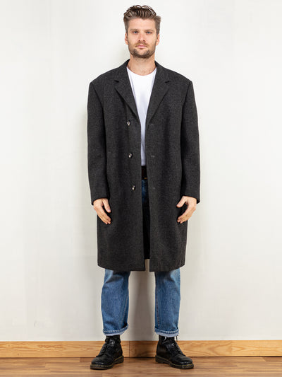 Vintage Grey Wool coat classic men vintage  70s winter overcoat silky lining wool coat retro men vintage fashion size extra large XL