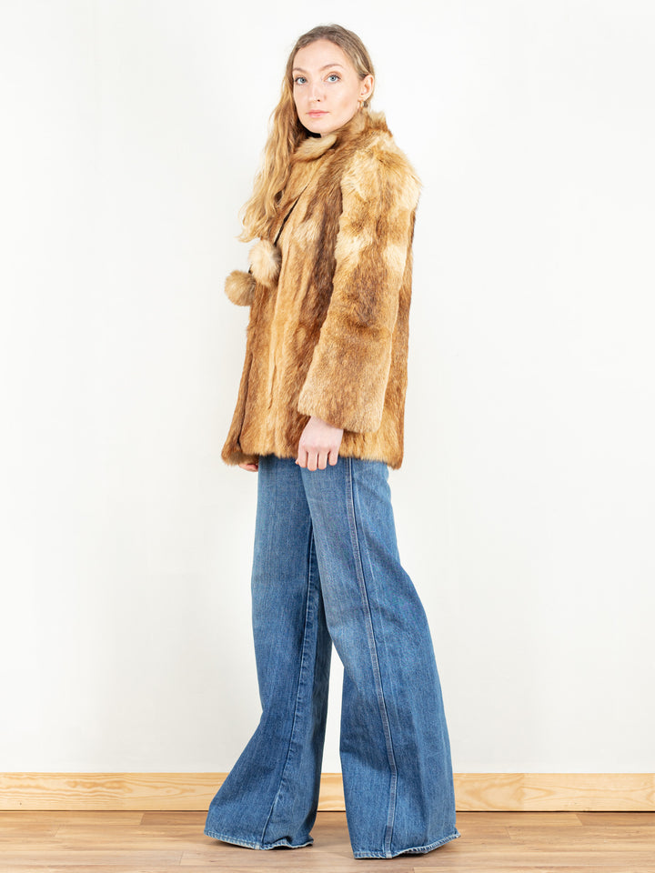 Real Fur Coat women vintage 70s brown coat winter peacoat 70s fox fur retro opera coat fancy winter vintage clothing size small