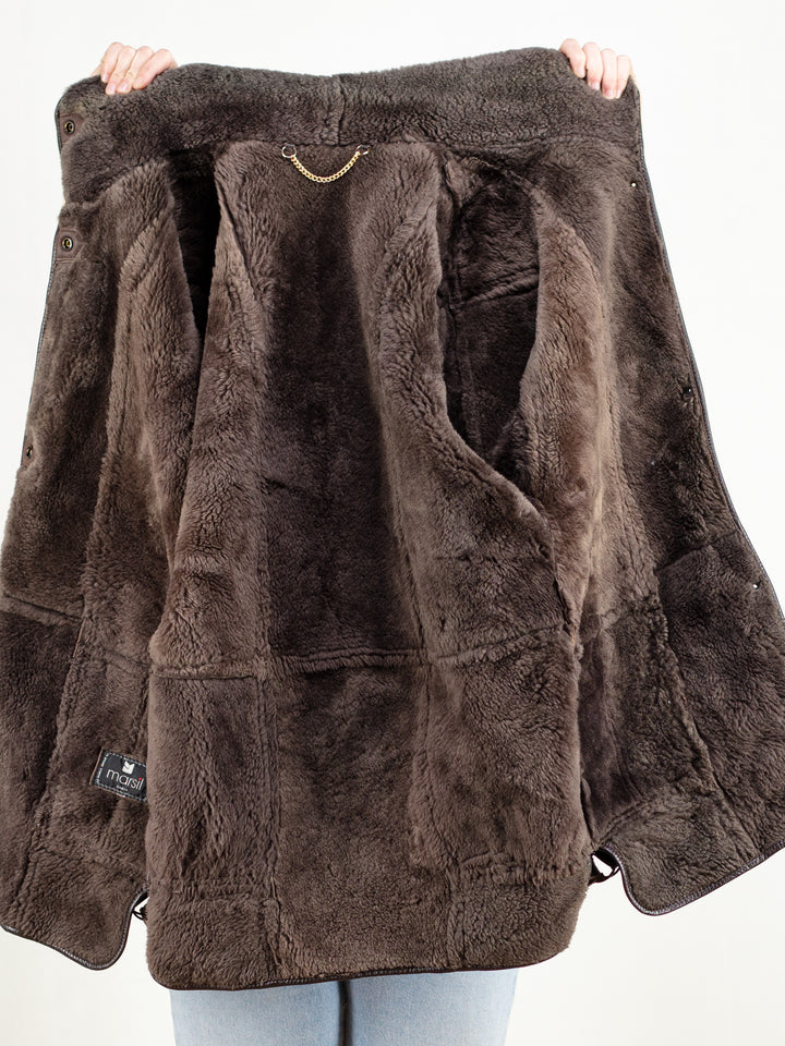 Leather Shearling Coat suede vintage 70s afghan winter outerwear sheep fur coat retro penny lane jacket vintage clothing size large