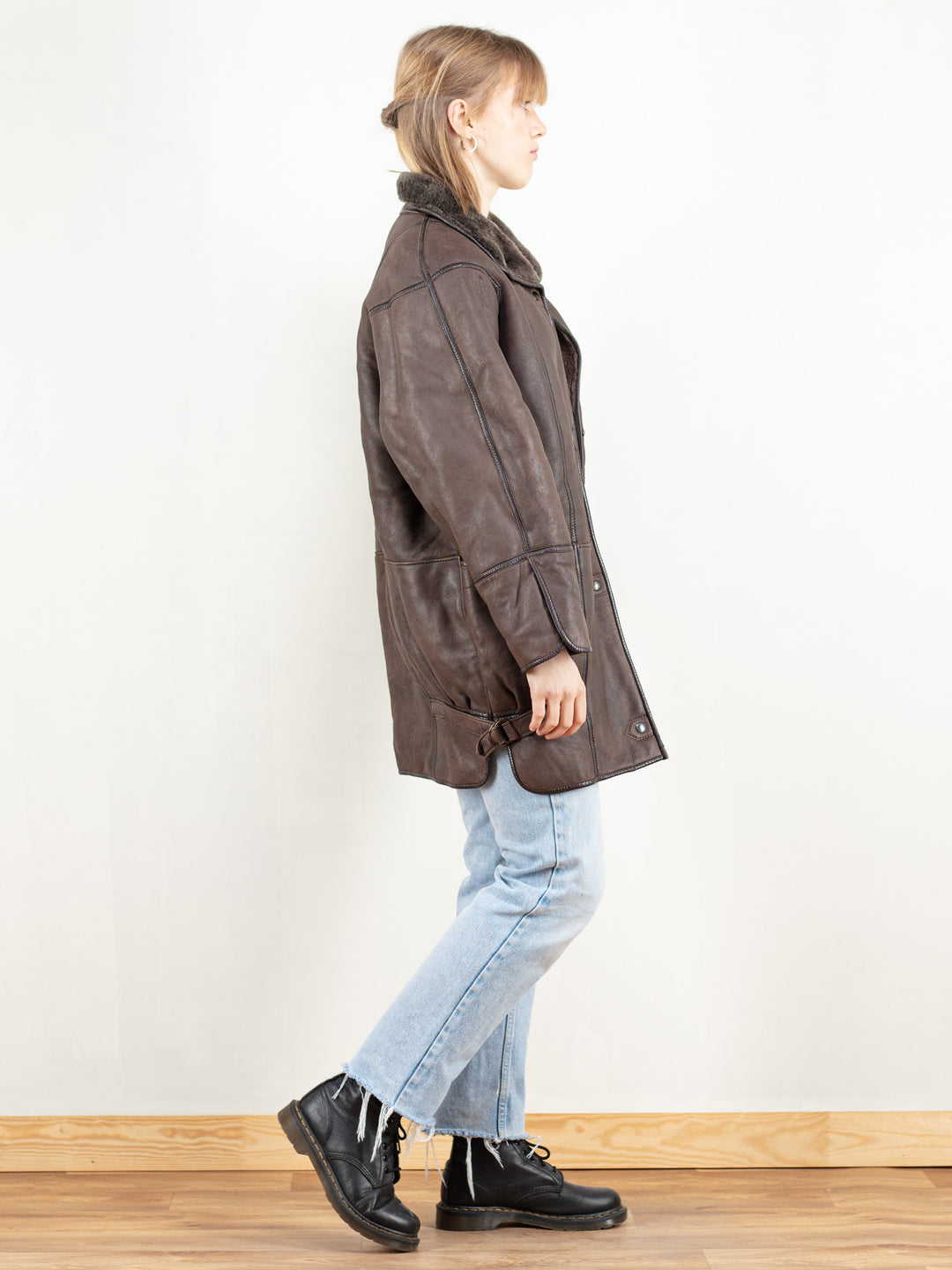 Leather Shearling Coat suede vintage 70s afghan winter outerwear sheep fur coat retro penny lane jacket vintage clothing size large