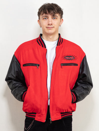 Men Varsity Jacket 00s letterman red and black leather sleeves jacket racing football baseball college sports jacket size large