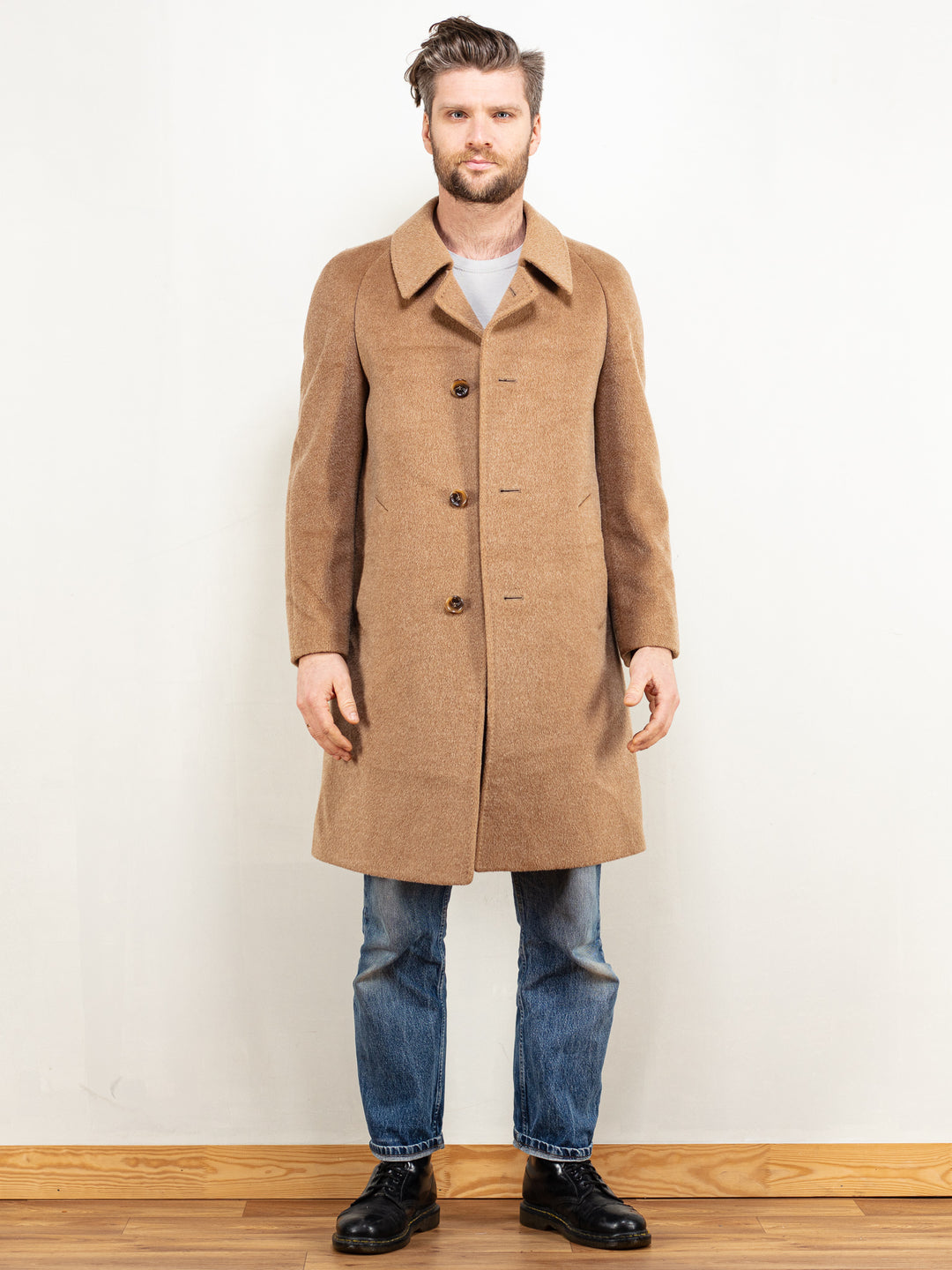 Men Wool Coat 80s vintage men beige wool mohair coat classy men coat minimalist style clothing minimalistic preppy men style size small S