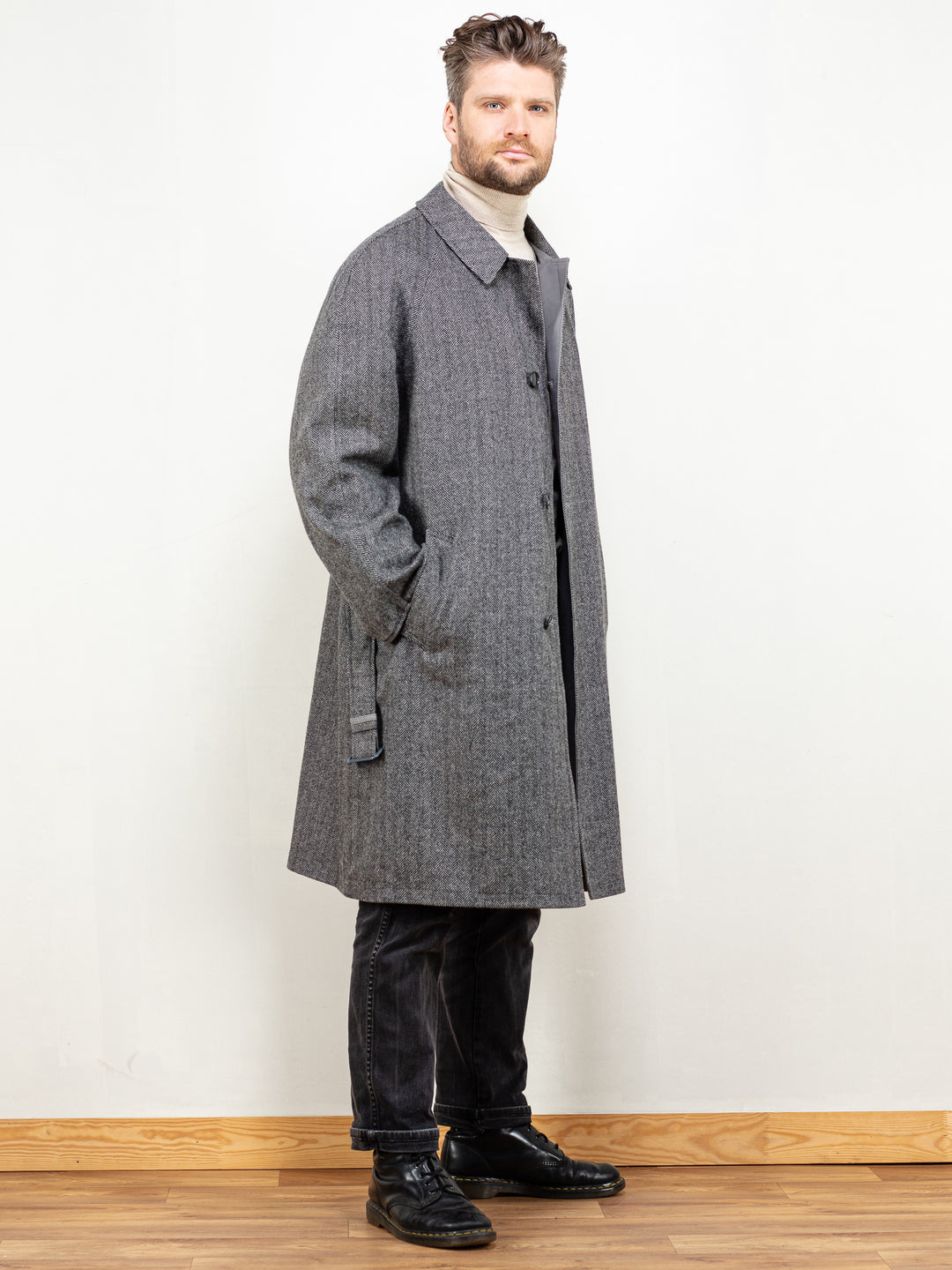 Men Wool Coat 80s grey wool blend overcoat classy vintage men coat 80s classic men minimalistic preppy style outerwear size extra large XL