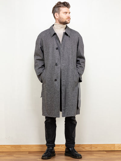 Men Wool Coat 80s grey wool blend overcoat classy vintage men coat 80s classic men minimalistic preppy style outerwear size extra large XL