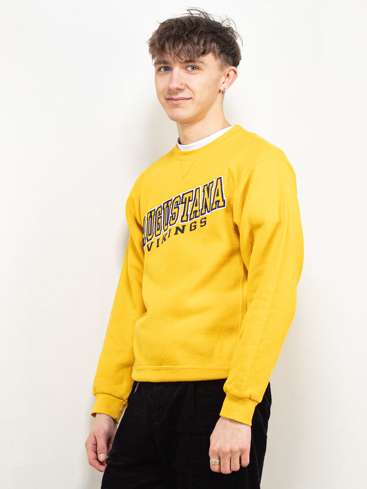 Vintage College Sweatshirt 90's yellow embroidered sweatshirt vintage custom sweater collage university sweatshirt streetwear size small S
