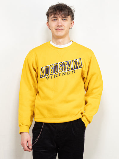 Vintage College Sweatshirt 90's yellow embroidered sweatshirt vintage custom sweater collage university sweatshirt streetwear size small S