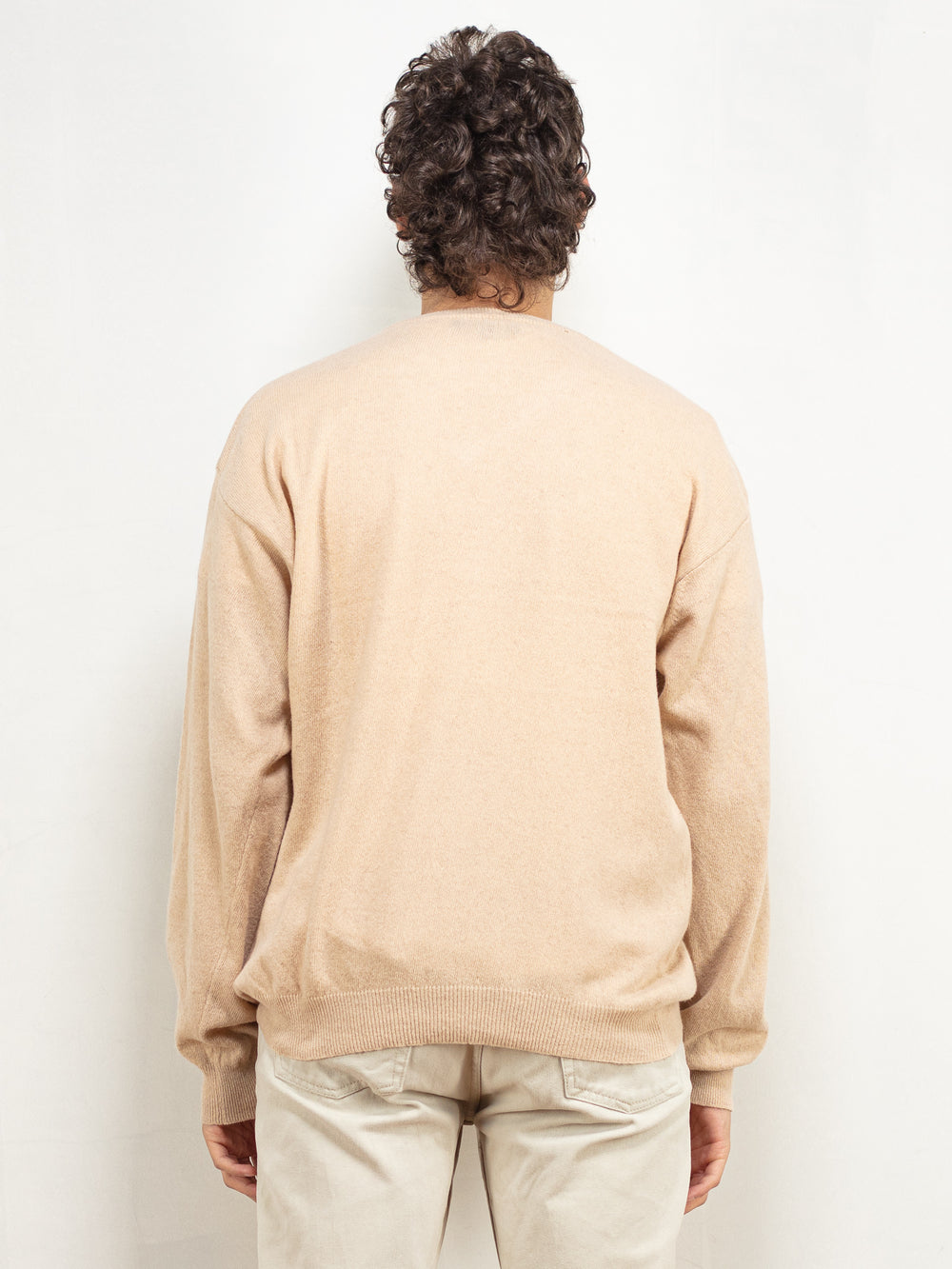 Vintage 90's Men V-Neck Sweater in Beige - NorthernGrip