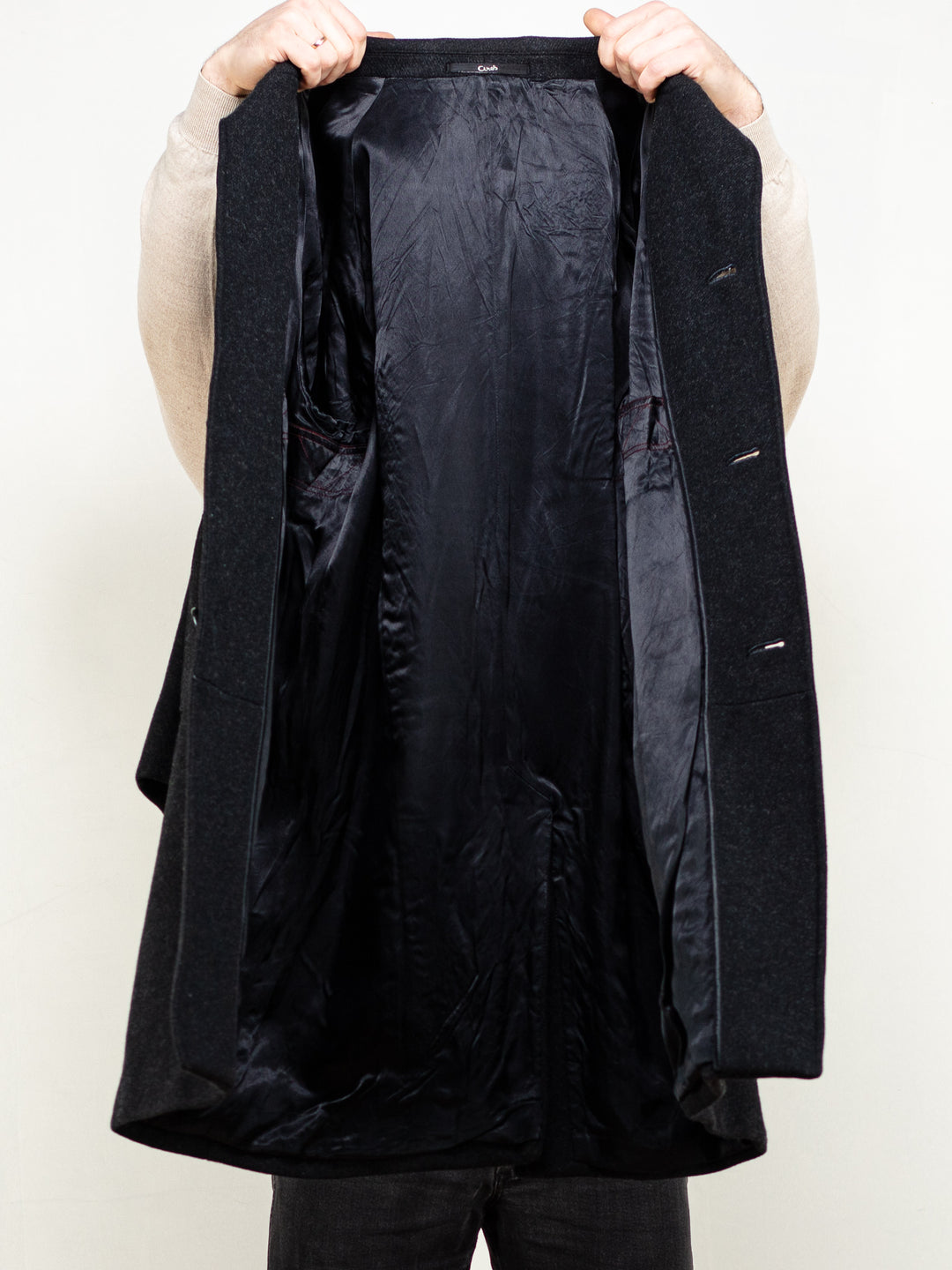 Vintage 90's Men Wool Coat in Black - NorthernGrip