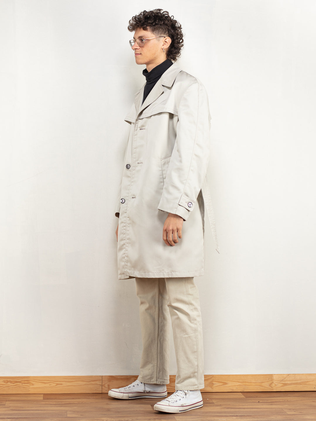 Mens Mac Coat 80's men beige parka mac style overcoat classic trench coat minimalist single breasted sleek autumn classy coat size medium M