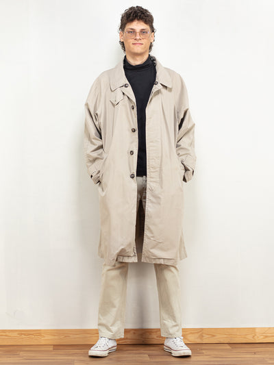 Mens Mac Coat 90's beige midi parka mac overcoat classic preppy minimalist single breasted autumn winter classy coat size extra large XL