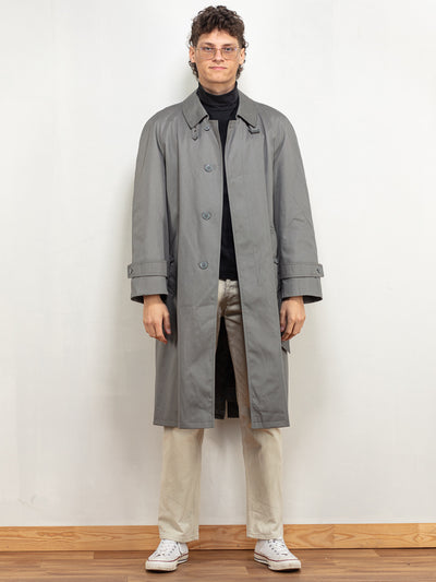Mac Coat Men 70's men grey parka mac style overcoat classic trench coat preppy minimalist midi coat sleek autumn classy coat size medium M