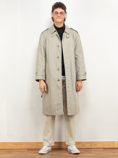 Trench Coat Men 90's beige long overcoat trench style maxi coat classic mac minimalist style coat classy preppy menswear size medium M