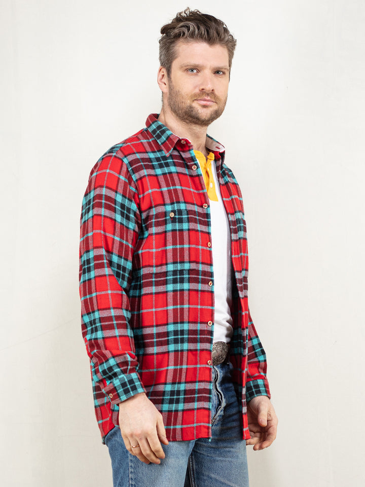 Plaid Flannel Shirt 90's men vintage plaid woodcutter shirt button up plaid shirt lumberjack style men retro flannel shirt size medium M