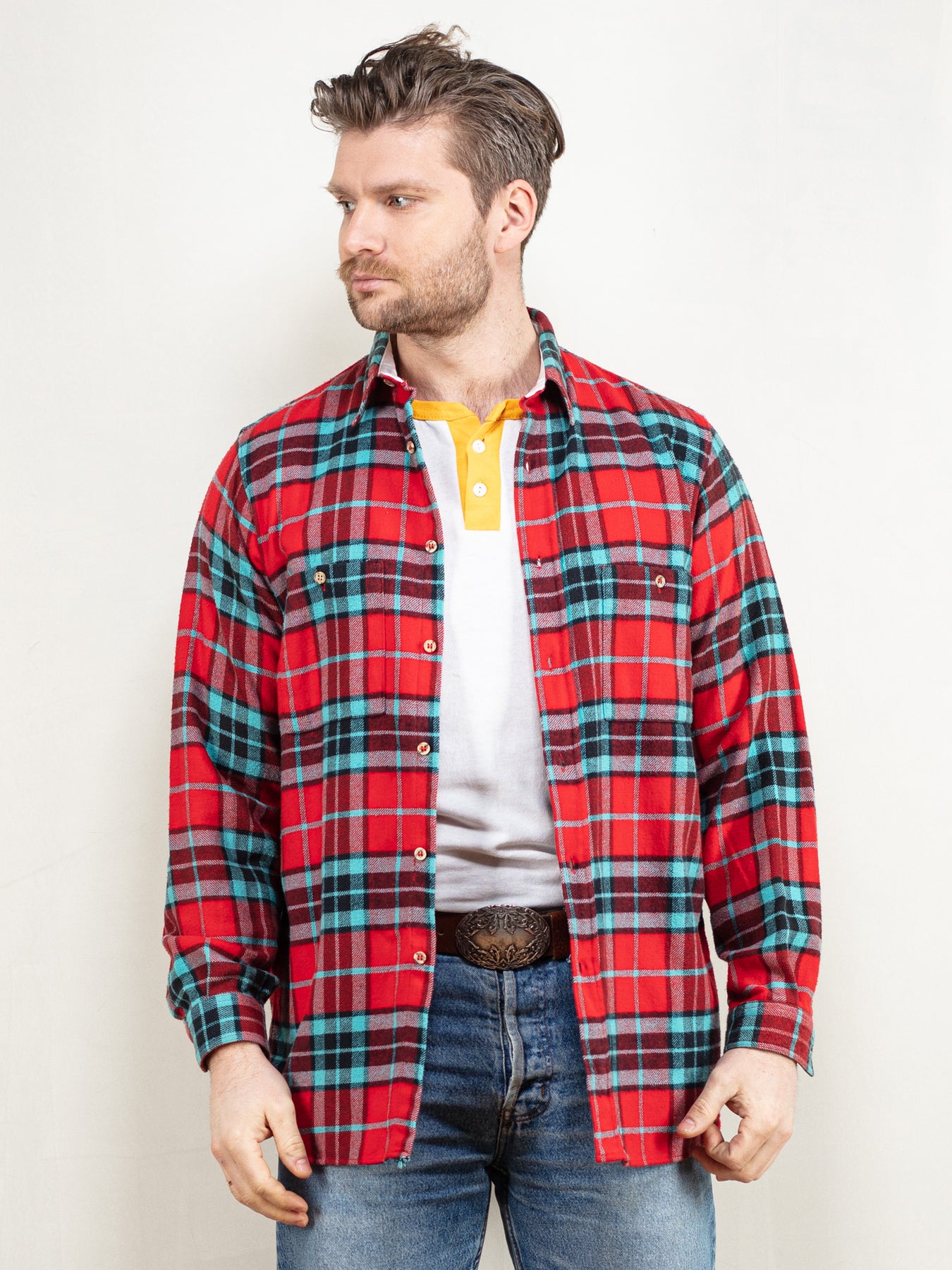 Online Vintage Store | 90's Men Plaid Flannel Shirt | Northern
