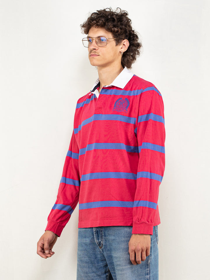 Vintage 90's Men Long Sleeve Rugby Polo Shirt in Multi