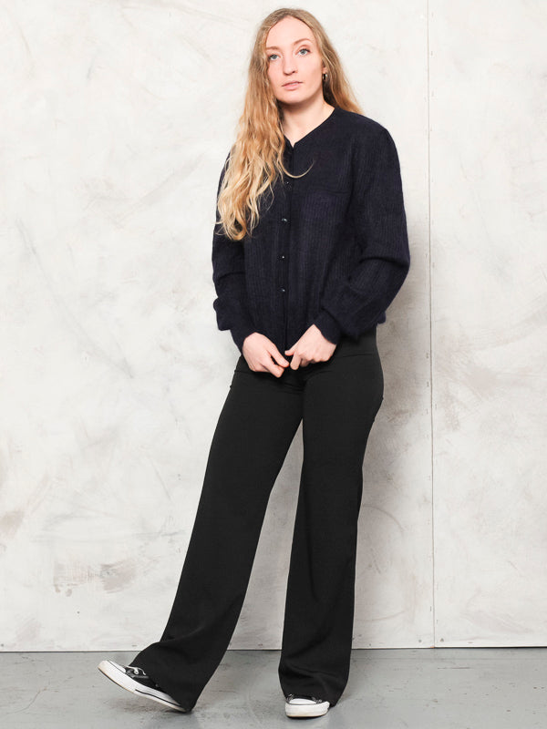 Vintage 70's Women Navy Blue Knit Cardigan - NorthernGrip