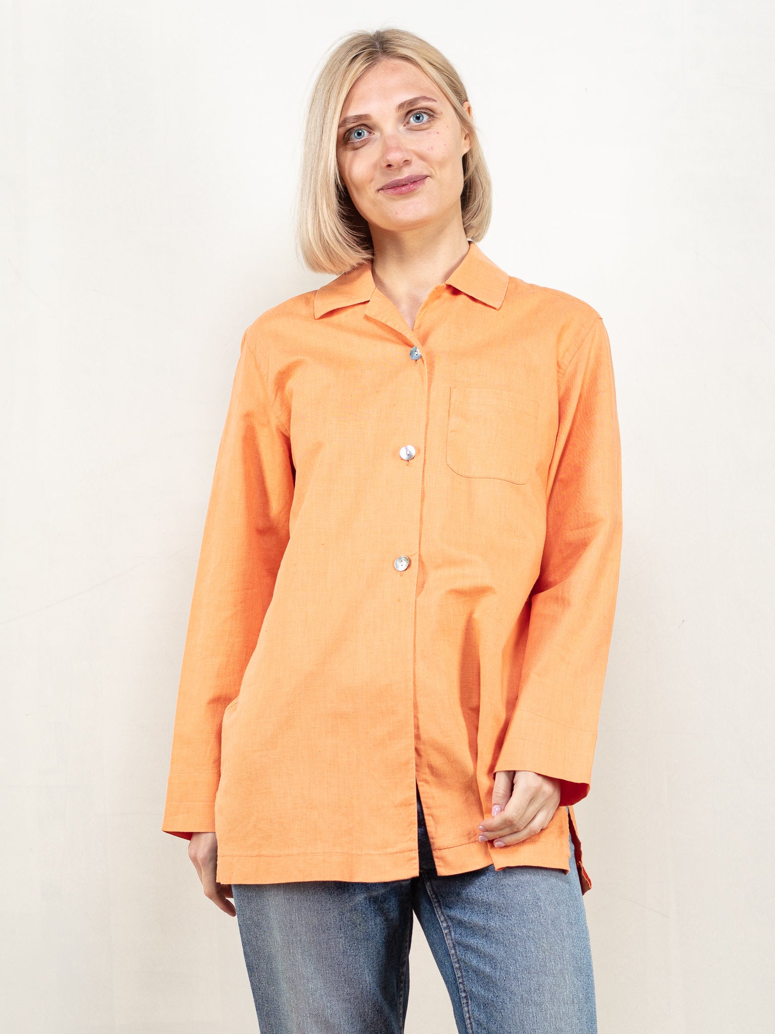 Online Vintage Store | 90's Women Linen Blend Shirt | Northern