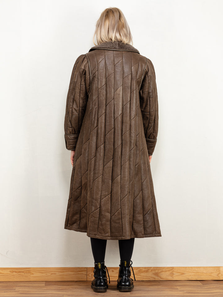 Vintage 80's Women Leather Sheepskin Coat in Brown - NorthernGrip