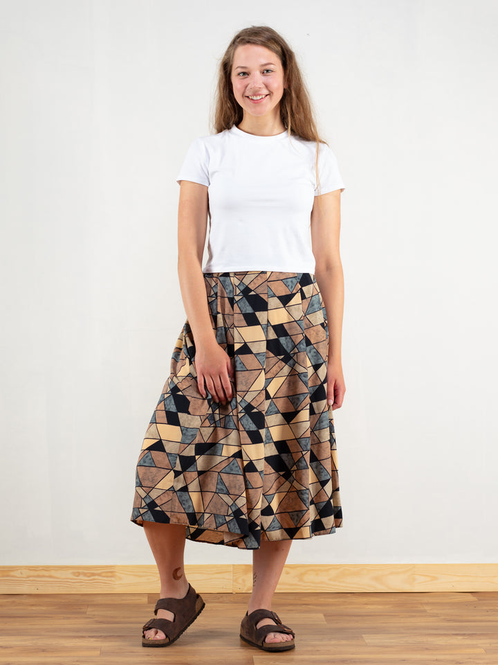 Vintage Women 70's Patchwork Style Print Skirt