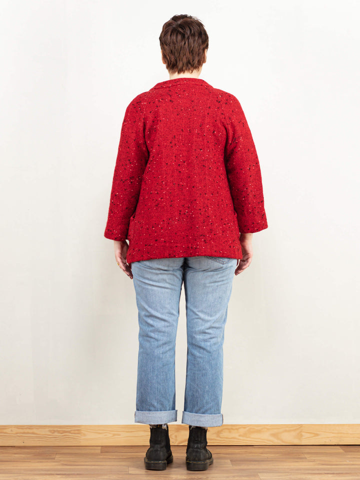 Pierre Cardin 70s Jacket women vintage wool blend red collarless blazer jacket short coat designer vintage clothing women size large