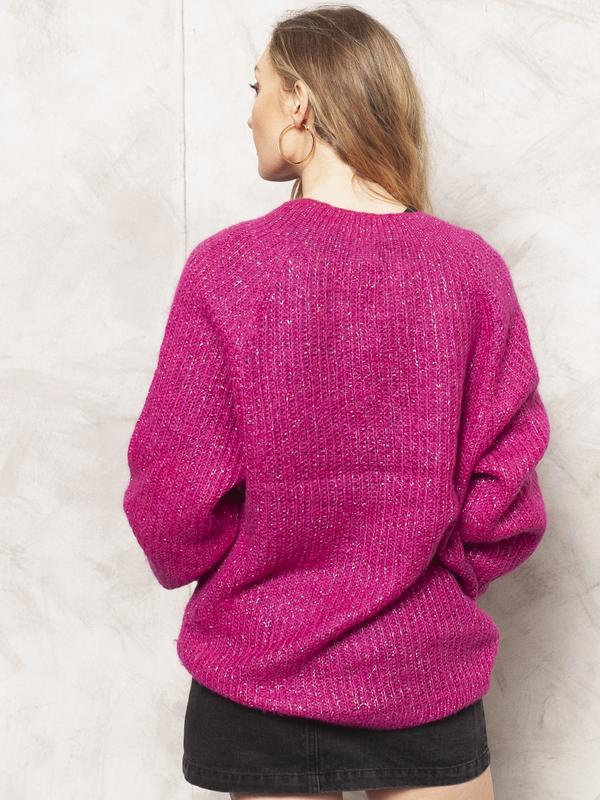 Pink Handknit Sweater Vintage 80's Home Alone Sweater Pink Wool Jumper Preppy Sweater Cozy Sweater Women Vintage Clothing size Large
