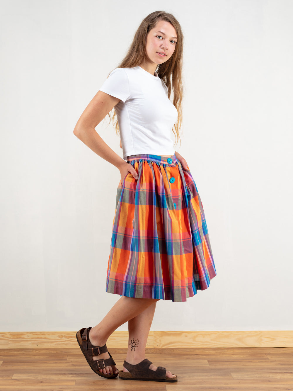 Vintage 90's Plaid Women Button Front Skirt - NorthernGrip