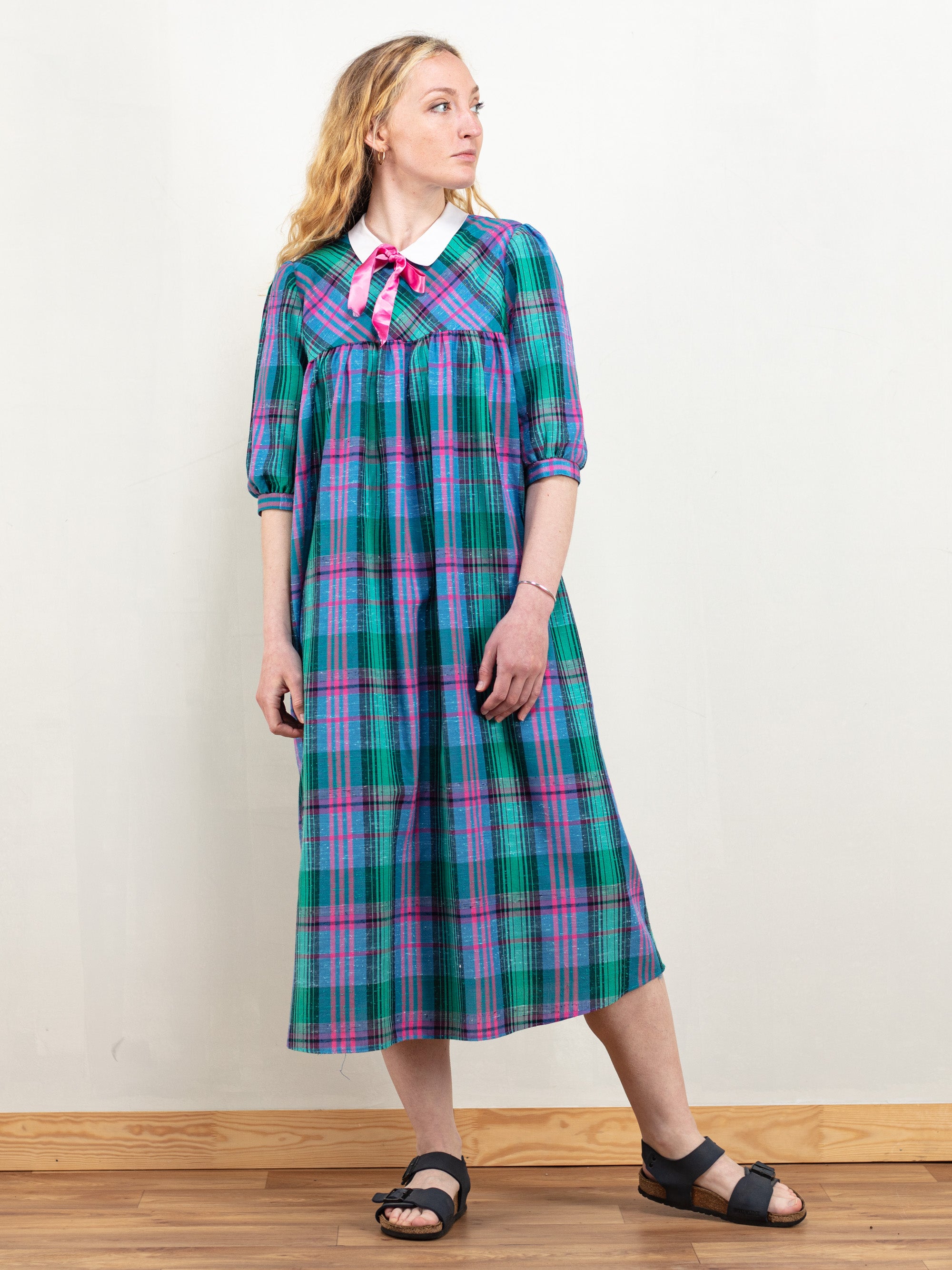 Online Vintage Store 70 s Women Plaid Midi Dress Northern Grip NorthernGrip