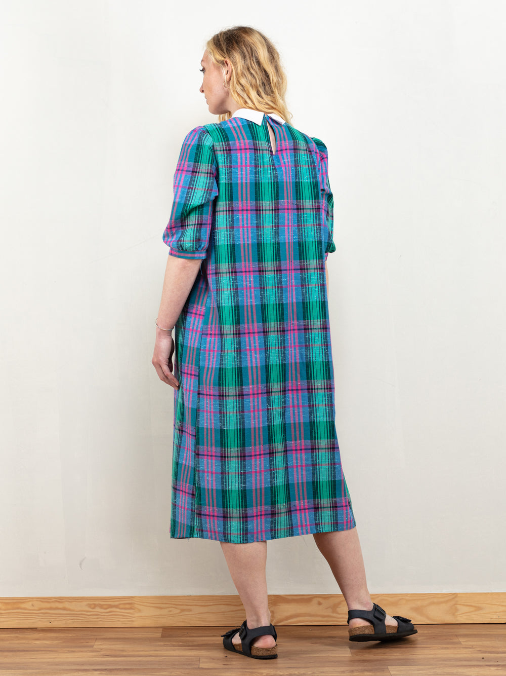 Vintage 70's Women Plaid Midi Dress - NorthernGrip