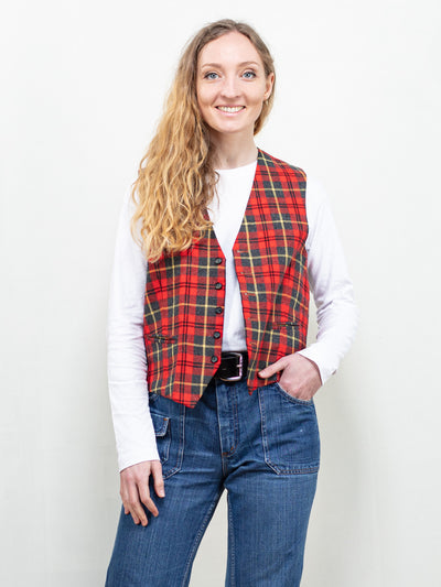 Plaid Wool Vest women vintage 80s red checkered sleeveless jacket women vest lightweight country side vest northern girl store size small