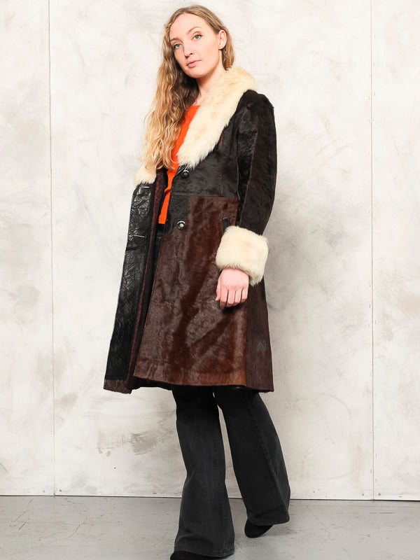 70s Fur Coat vintage women exclusive coat real fur collar coat luxurious fur coat long jacket penny lane coat 70s wear size xs extra small