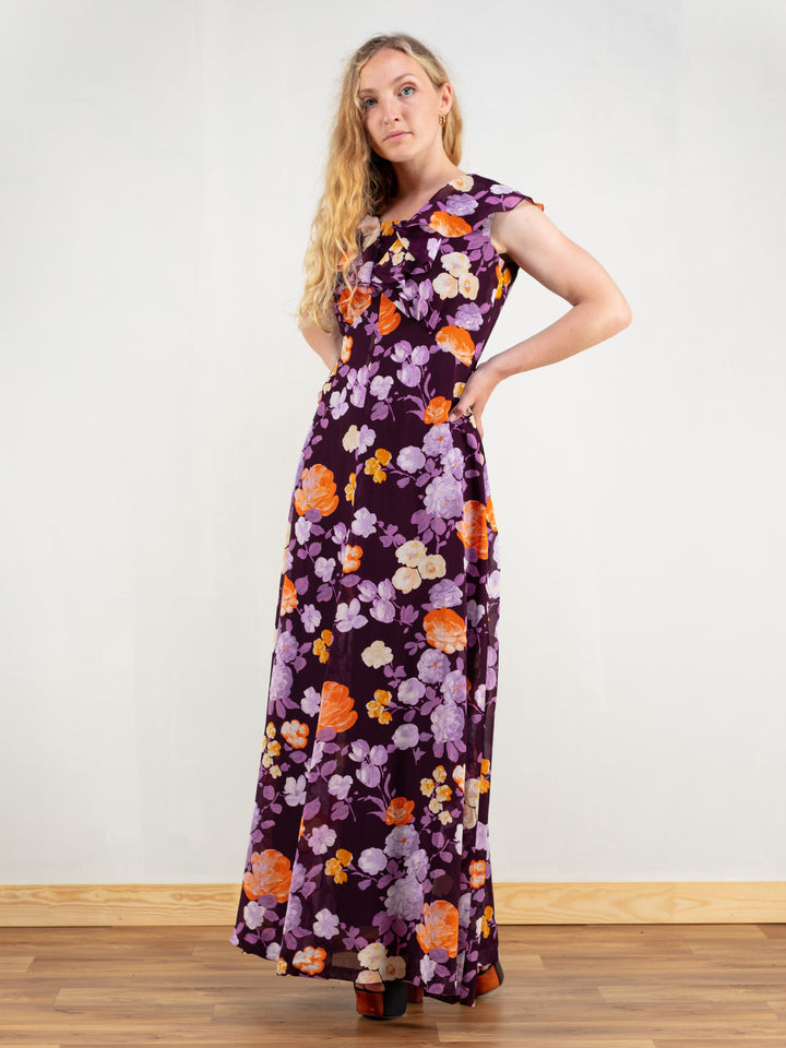 Vintage 70's Women Floral Maxi Dress