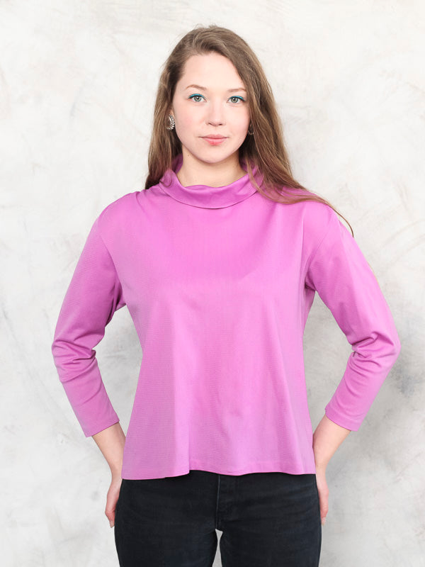 70s Women Top stretchy purple turtleneck top long sleeve top vintage retro stretchy t-shirt boho 1970s sweater women clothing size medium
