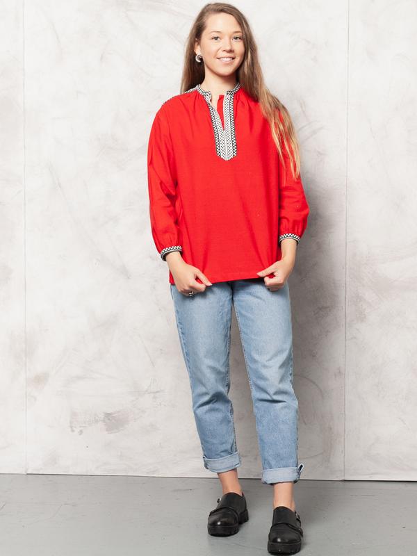 Vintage 70's Women Red Folk Shirt - NorthernGrip