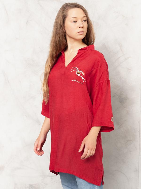 Vintage 80's Women Red Tunic Dress - NorthernGrip