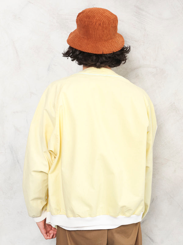 Yellow Bomber Jacket cotton vintage 80's outdoor collage jacket men street outerwear gift for him sport jacket men clothing size large