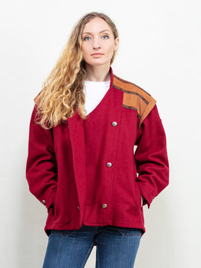 Red Wool Jacket vintage women outerwear wool blend blazer jacket ethic pattern traditional jacket northern girl store clothing size medium