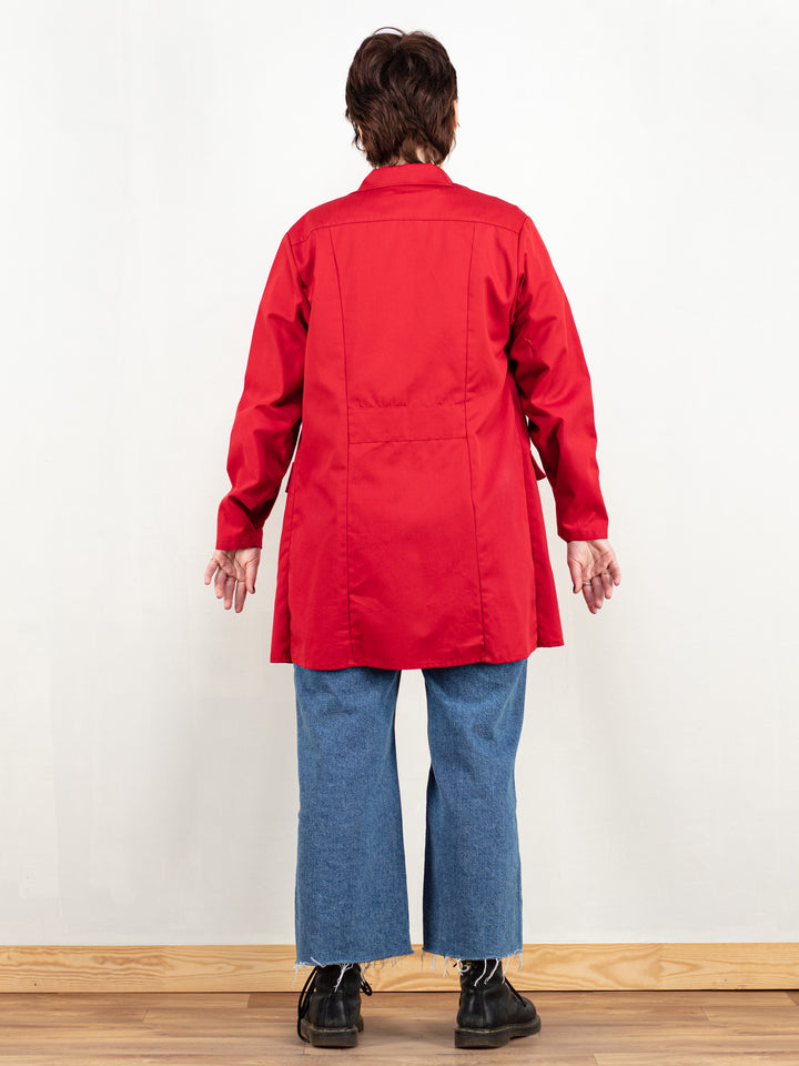 Women Chore Coat vintage red cotton blend light work coat red artist coat manufacturer work coat women workwear 80s clothing size medium