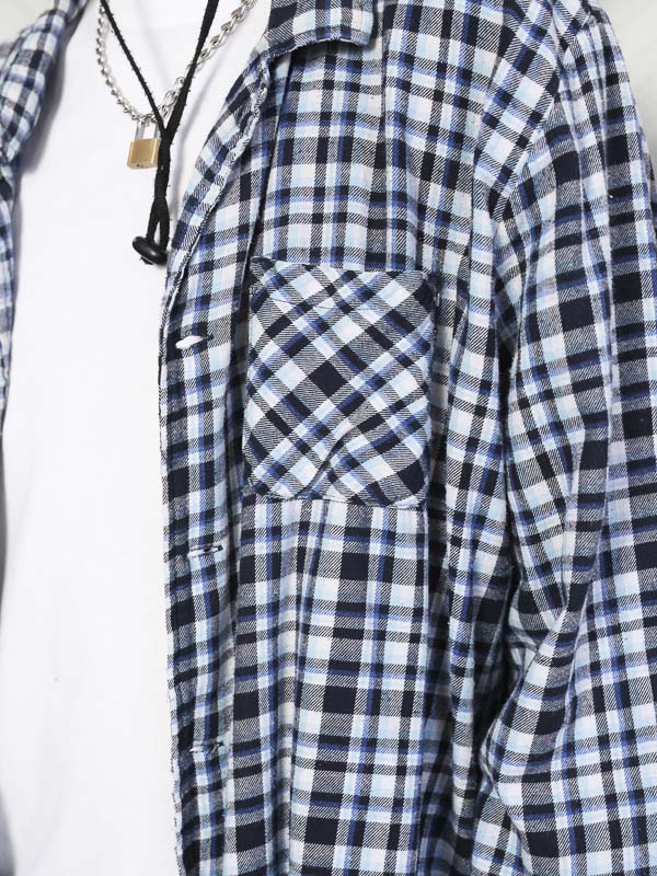 Vintage 90's Men Blue Checked Shirt - NorthernGrip