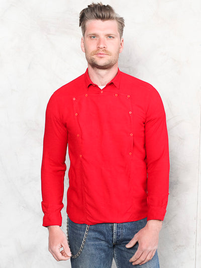 Bold Red Shirt summer vintage 90's casual chef shirt long sleeve shirt light spring retro clothing boyfriend gift cook shirt size small