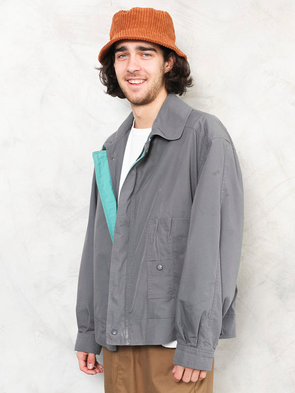 Grey Bomber Jacket vintage 90's outdoor varsity collage jacket men outerwear gift for him sport jacket men clothing size extra large xl
