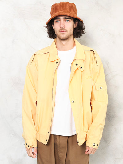 Yellow Bomber Jacket boho summer vintage 90's collage men varsity jacket size extra large xl