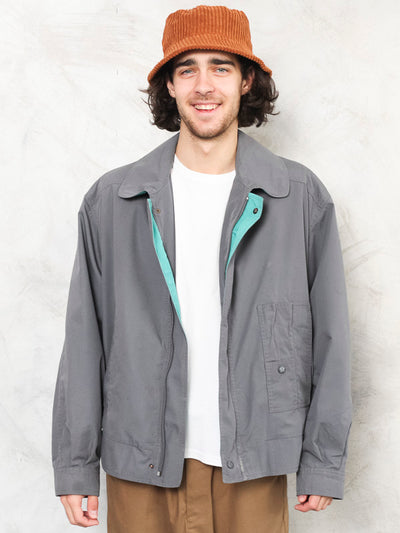 Grey Bomber Jacket vintage 90's outdoor varsity collage jacket men outerwear gift for him sport jacket men clothing size extra large xl